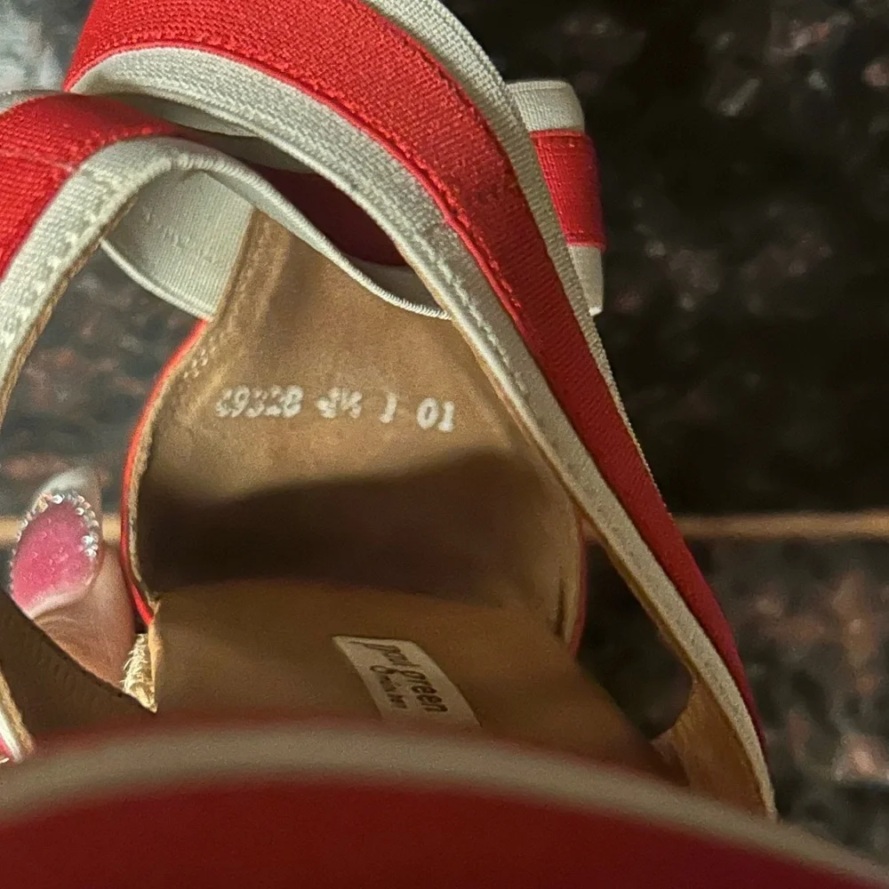 Paul Green Monique Espadrille Wedge Sandals Red Stripes 7